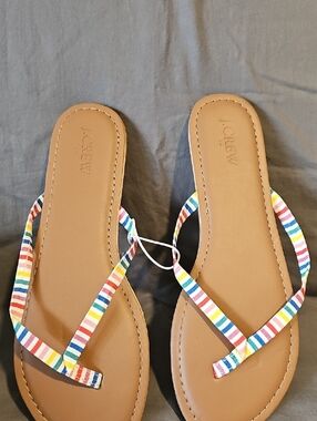 J. Crew Multicolor Striped Strap Tan Flip Flops Sz 9